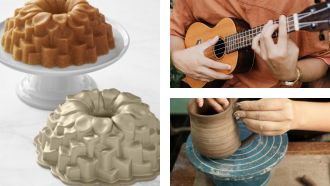 Library of Things collection includes cake pans, ukulele, and pottery wheel.