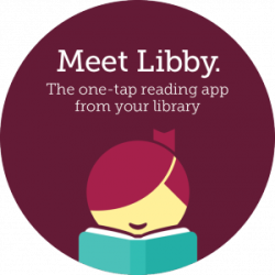 A stylized girl with a ponytail reading a book and smiling. Caption reads Meet Libby. The one-tap reading app from your library