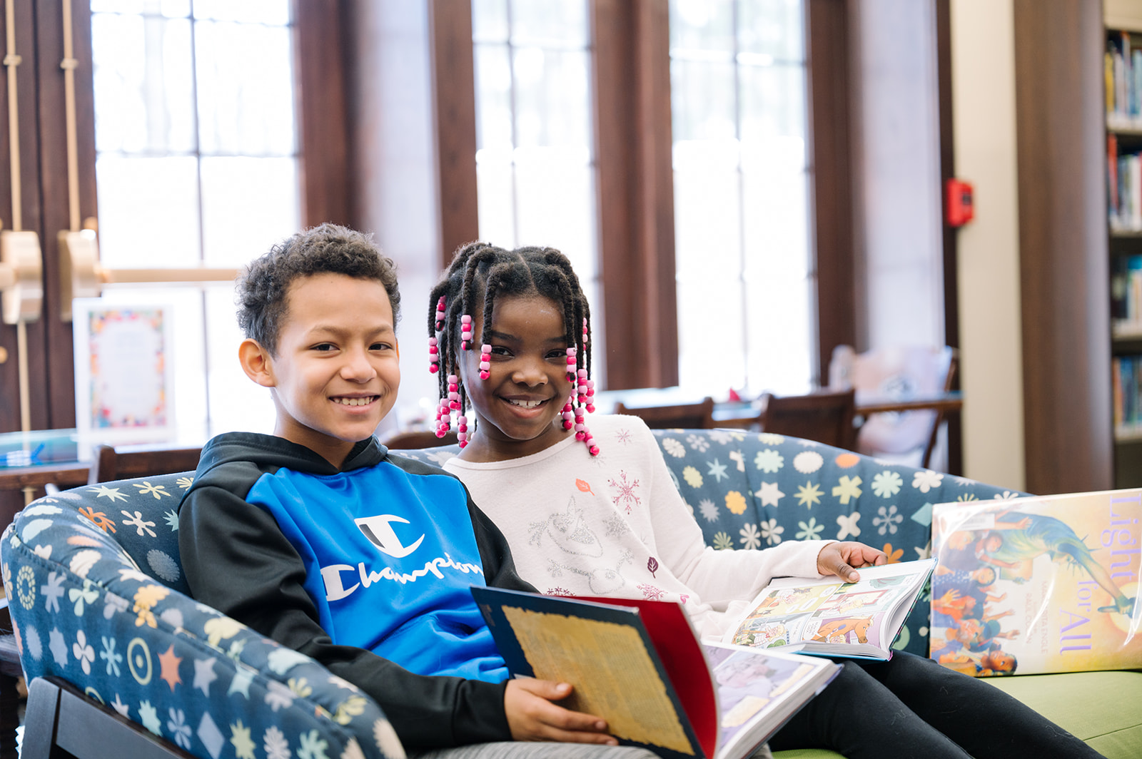 Two children at Wright Library