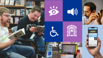 Accessibility services at Wright Library assist visual, audible, mobility, and developmental challenges.