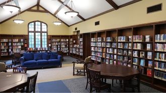 north reading room of wright library holds large print selections