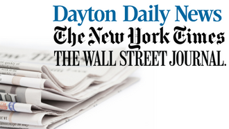 image of some folded newspapers and the Dayton Daily News, The New York Times, and The Wall Street Journal. logos