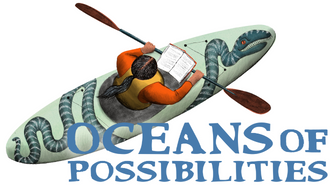 illustration of a top view of someone paddling a sea kiayak Text: Oceans of Possiblities