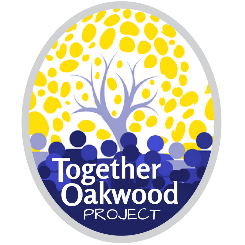 logo of people standing under a tree with text that says together oakwood project