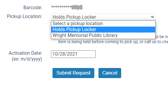 Selecting a pickup location